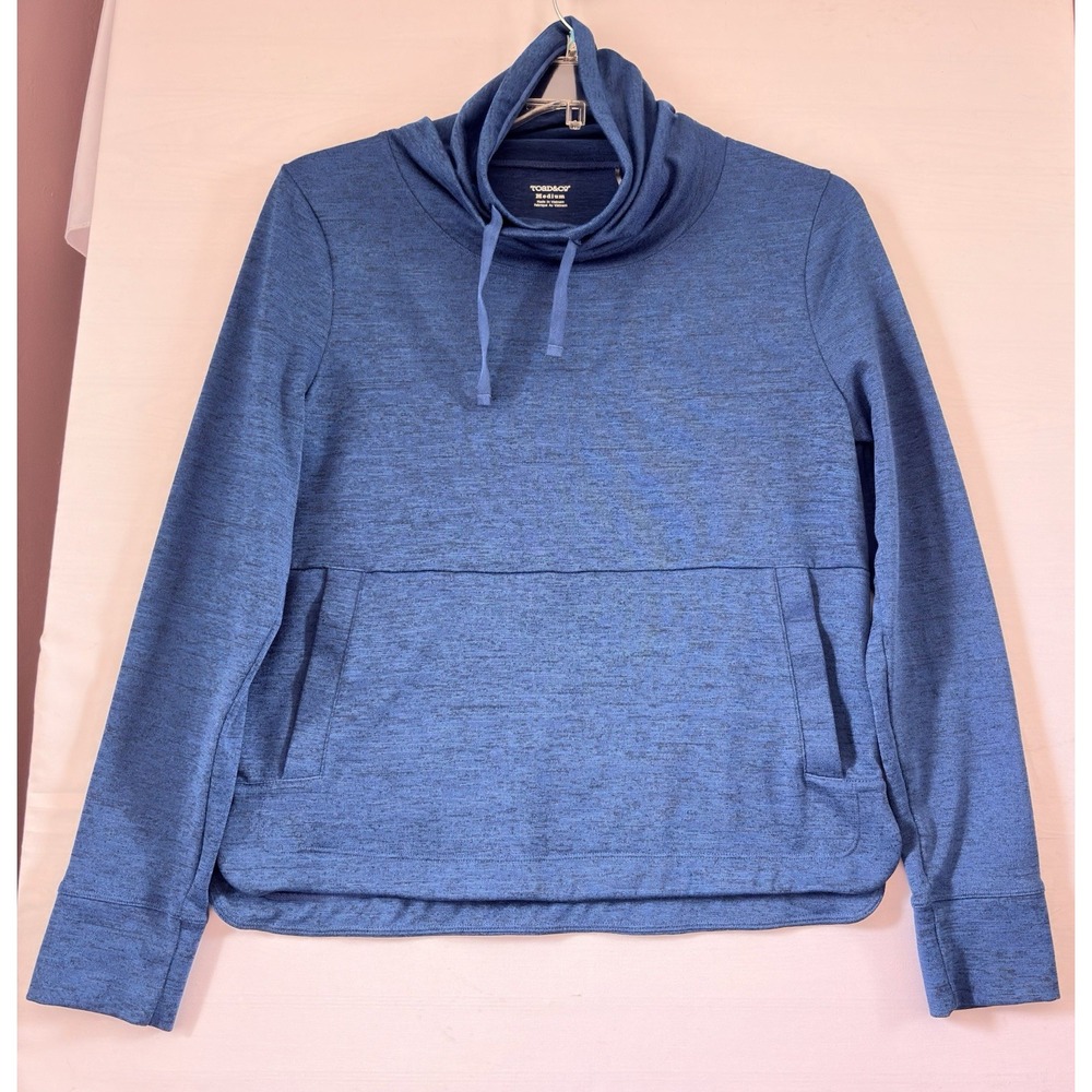 Toad&Co Women Blue Lightweight Mock‎ neck Sweater Kangaroo Pocket Medium
